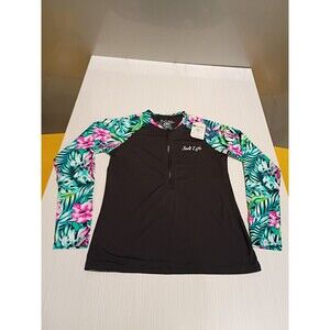 Salt Life Rash Guard Womens Medium Black Tropical Long Sleeve Swim Shirt NEW